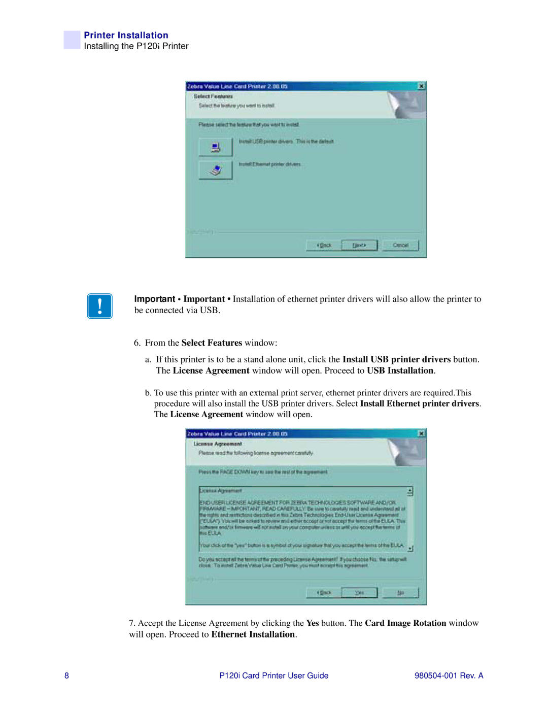 Zebra Technologies P120i user manual Printer Installation 