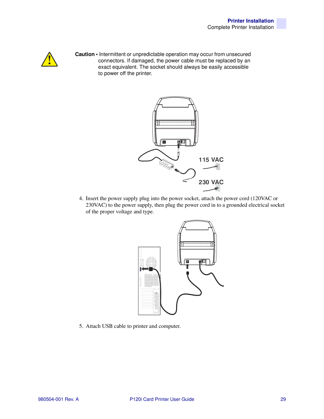 Zebra Technologies P120i user manual VAC 230 VAC 