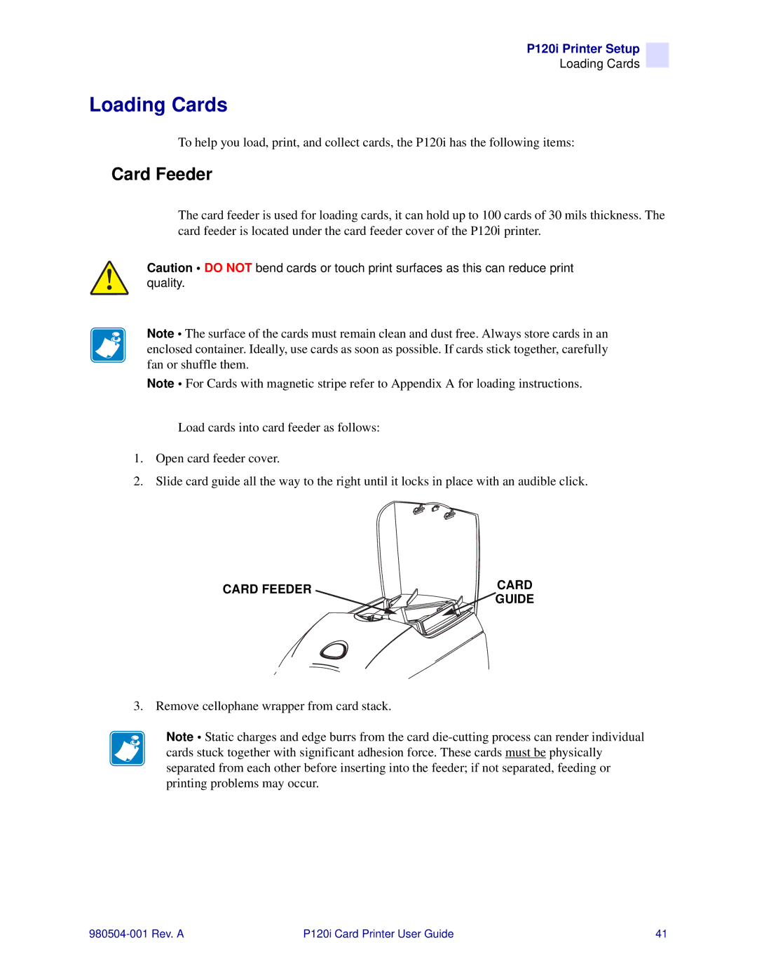 Zebra Technologies P120i user manual Loading Cards, Card Feeder 