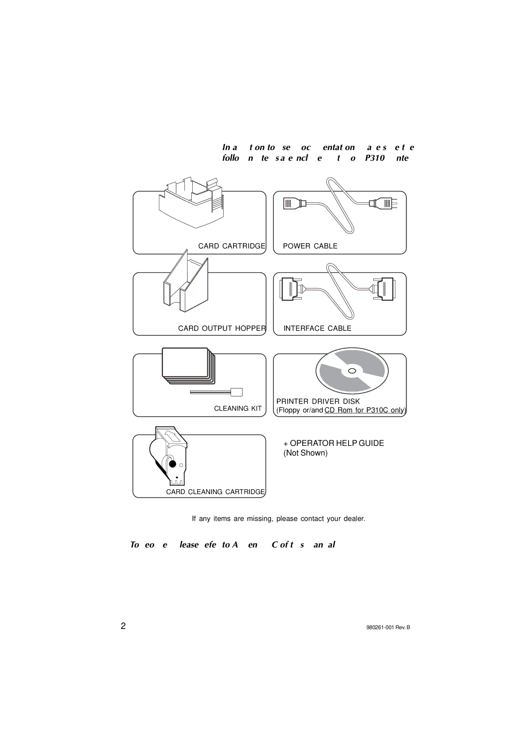 Zebra Technologies P310F, P310C user manual To reorder, please refer to Appendix C of this manual 