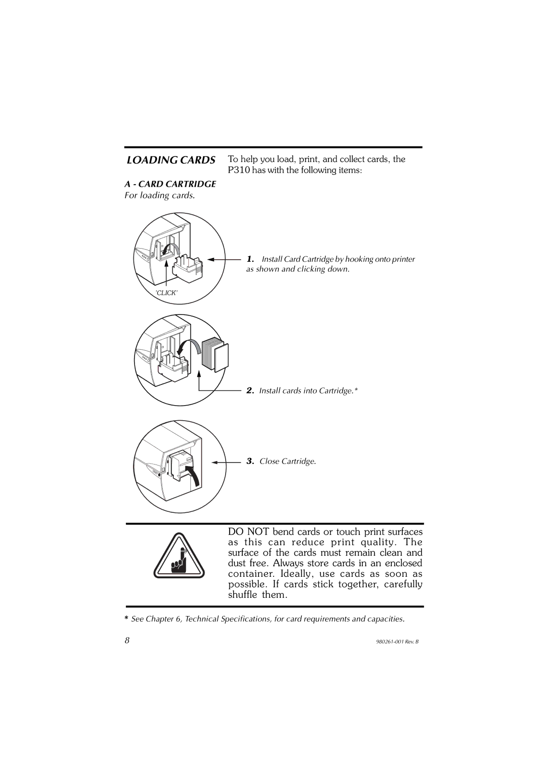 Zebra Technologies P310F, P310C user manual Card Cartridge, For loading cards 