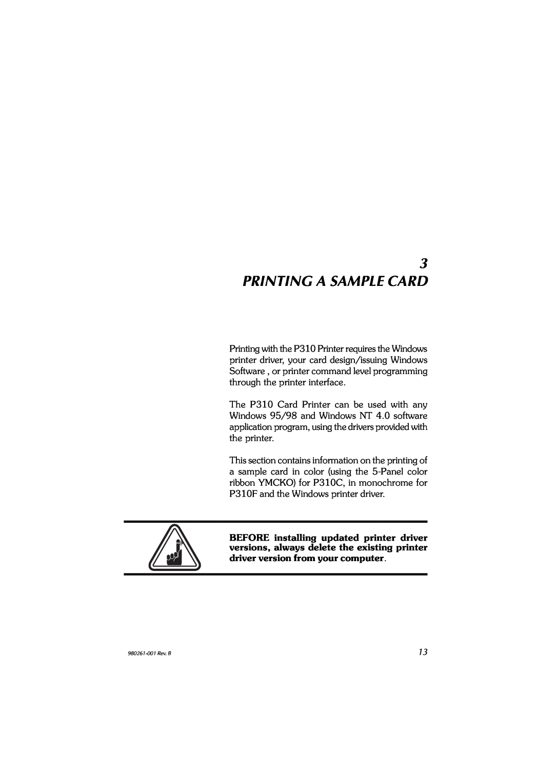 Zebra Technologies P310C, P310F user manual Printing A Sample Card 