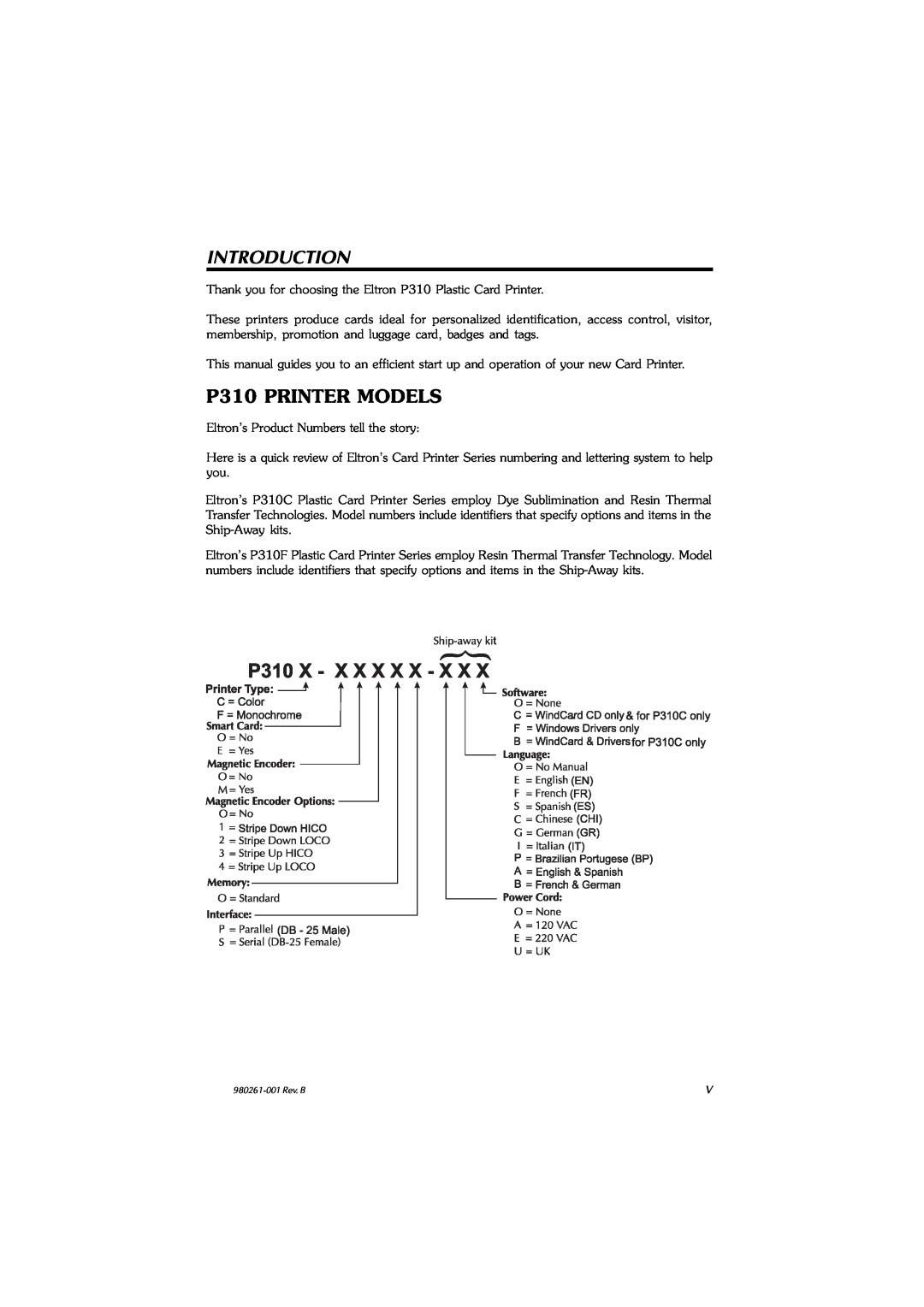 Zebra Technologies P310C, P310F user manual Introduction, P310 PRINTER MODELS 