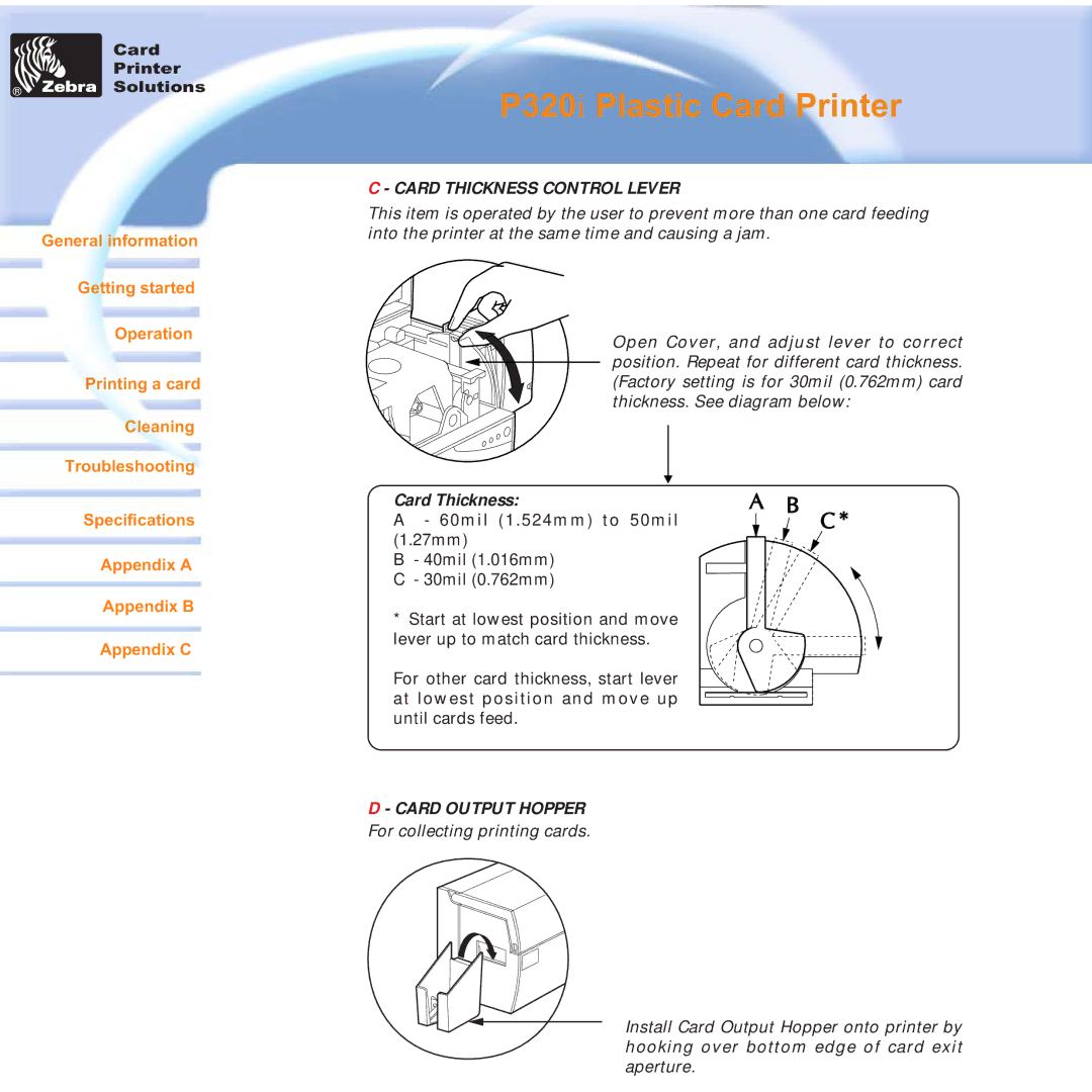 Zebra Technologies P320i user manual Card Thickness Control Lever 