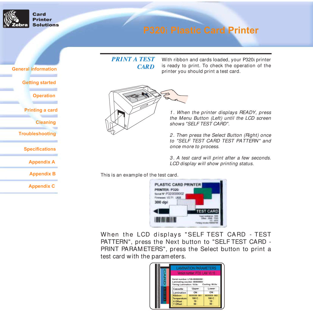 Zebra Technologies P320i user manual Print a Test Card, P720 LAM 