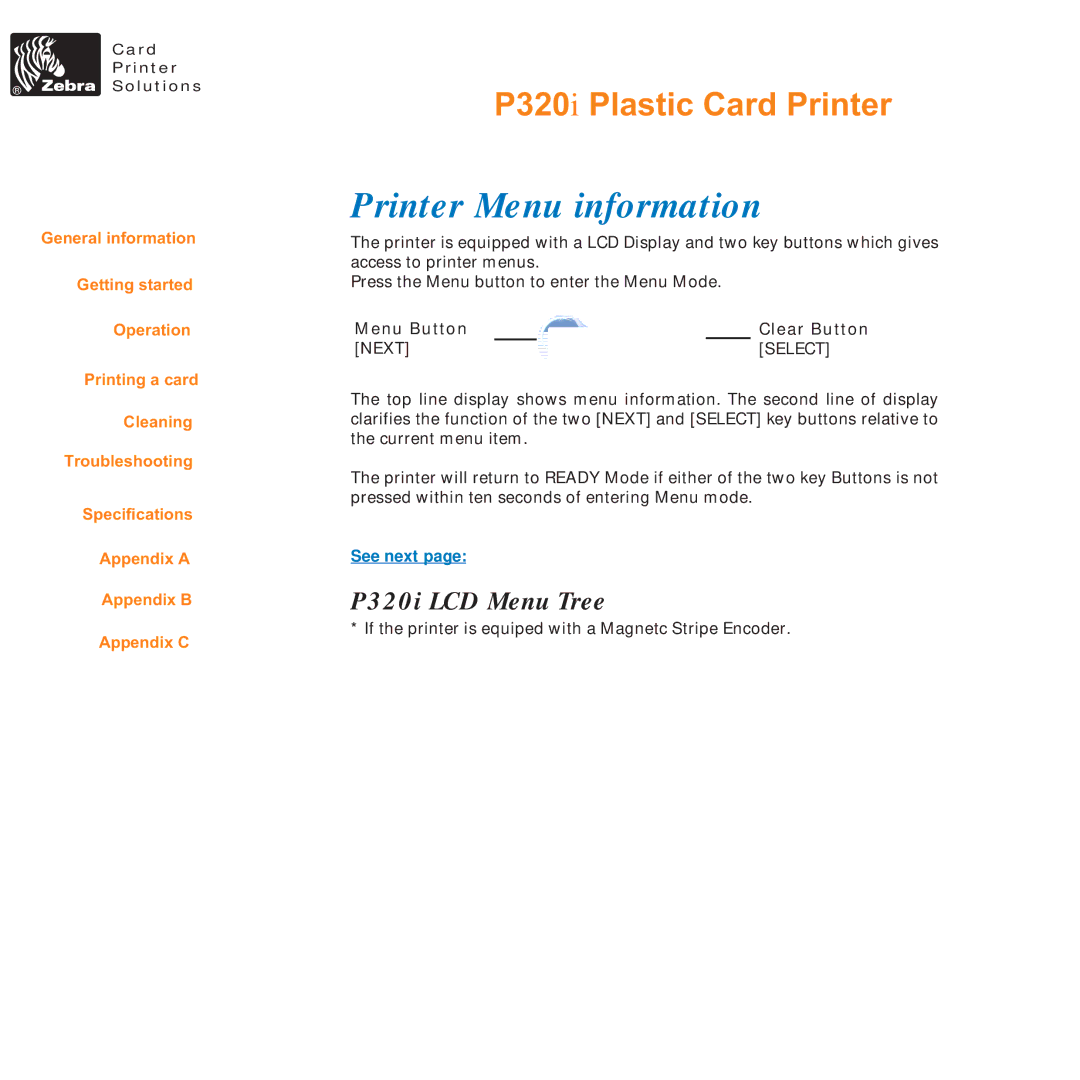 Zebra Technologies P320i user manual Printer Menu information 