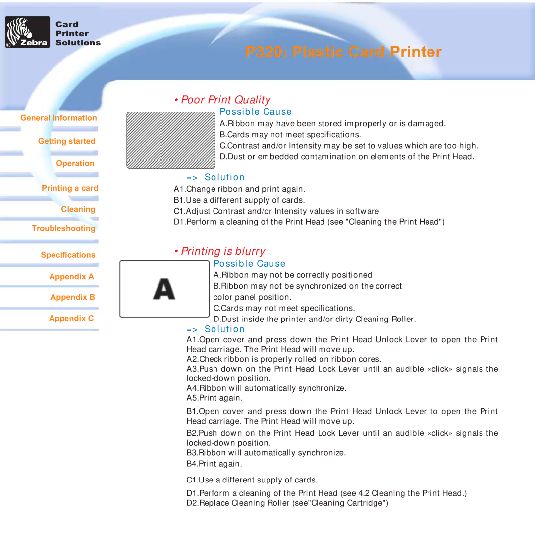 Zebra Technologies P320i user manual Poor Print Quality 