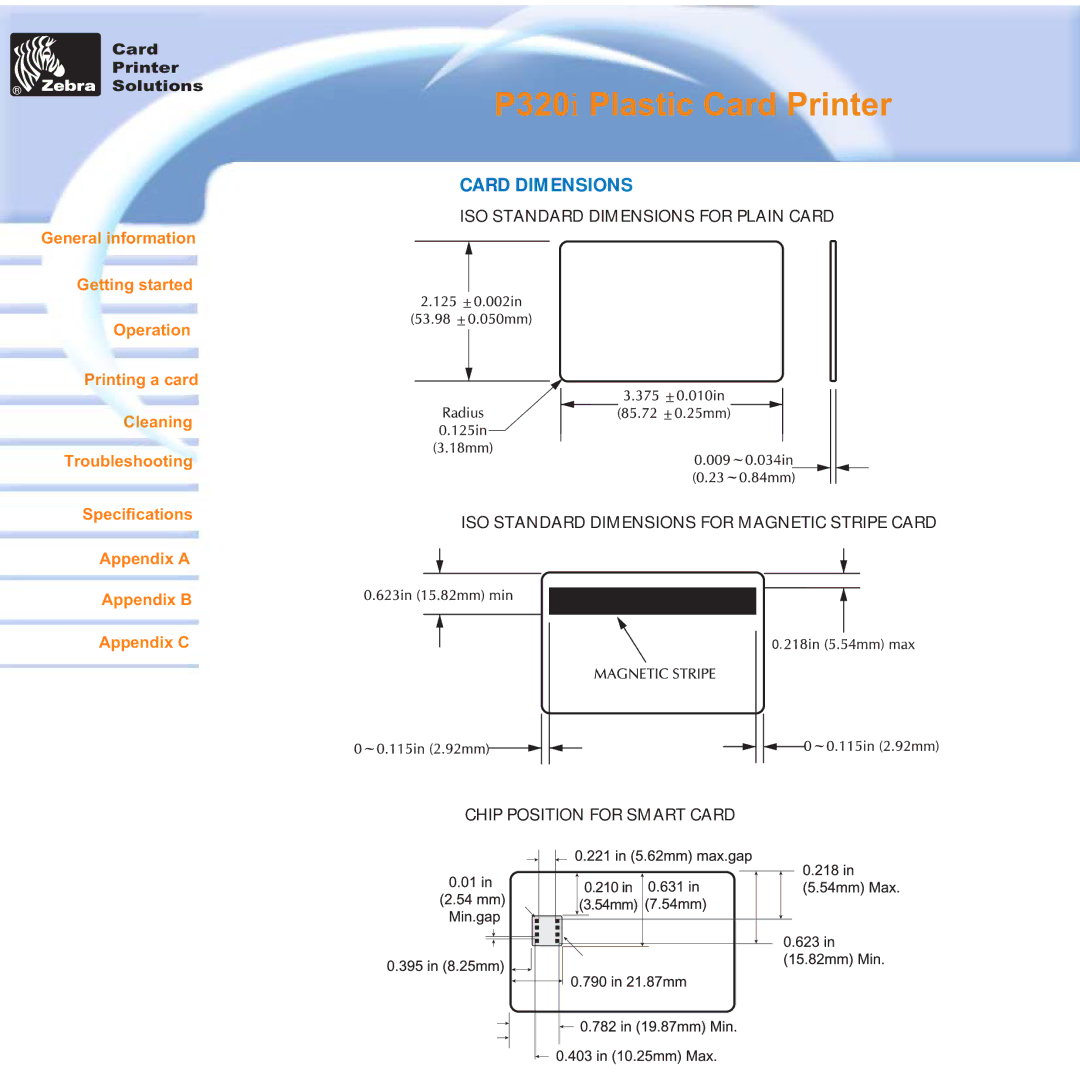 Zebra Technologies P320i user manual Card Dimensions 