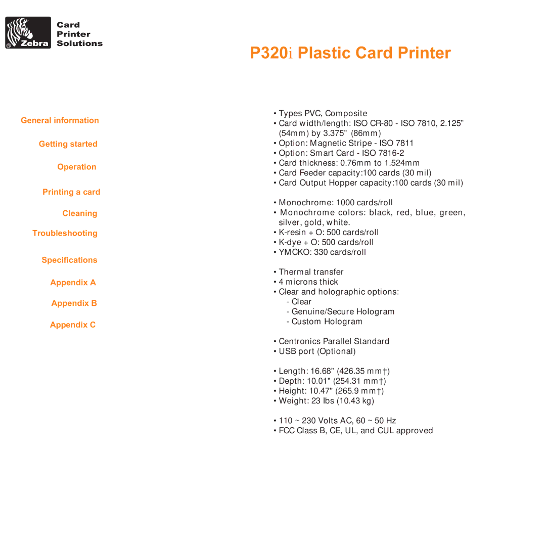 Zebra Technologies user manual P320i Plastic Card Printer 