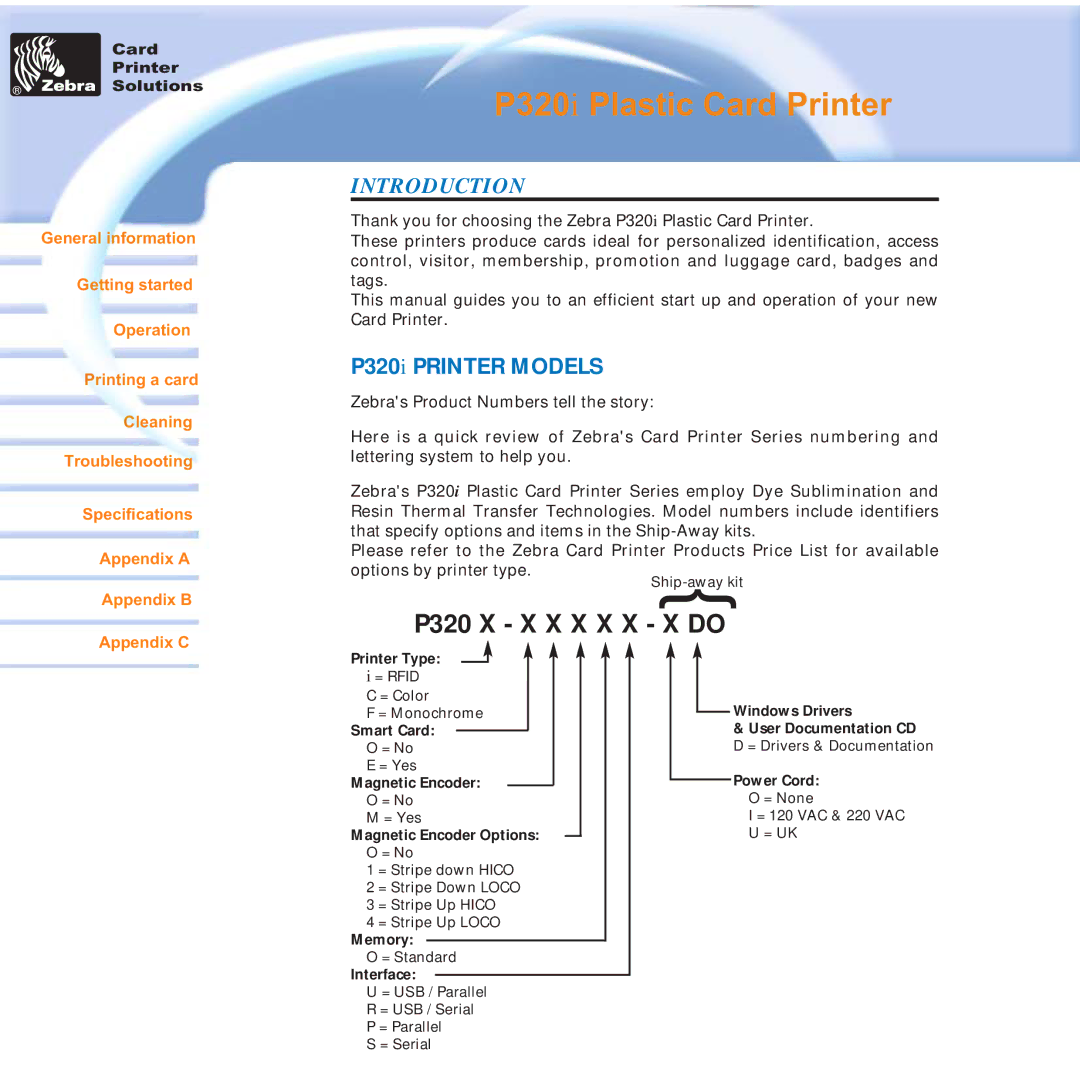 Zebra Technologies user manual Introduction, P320i Printer Models 