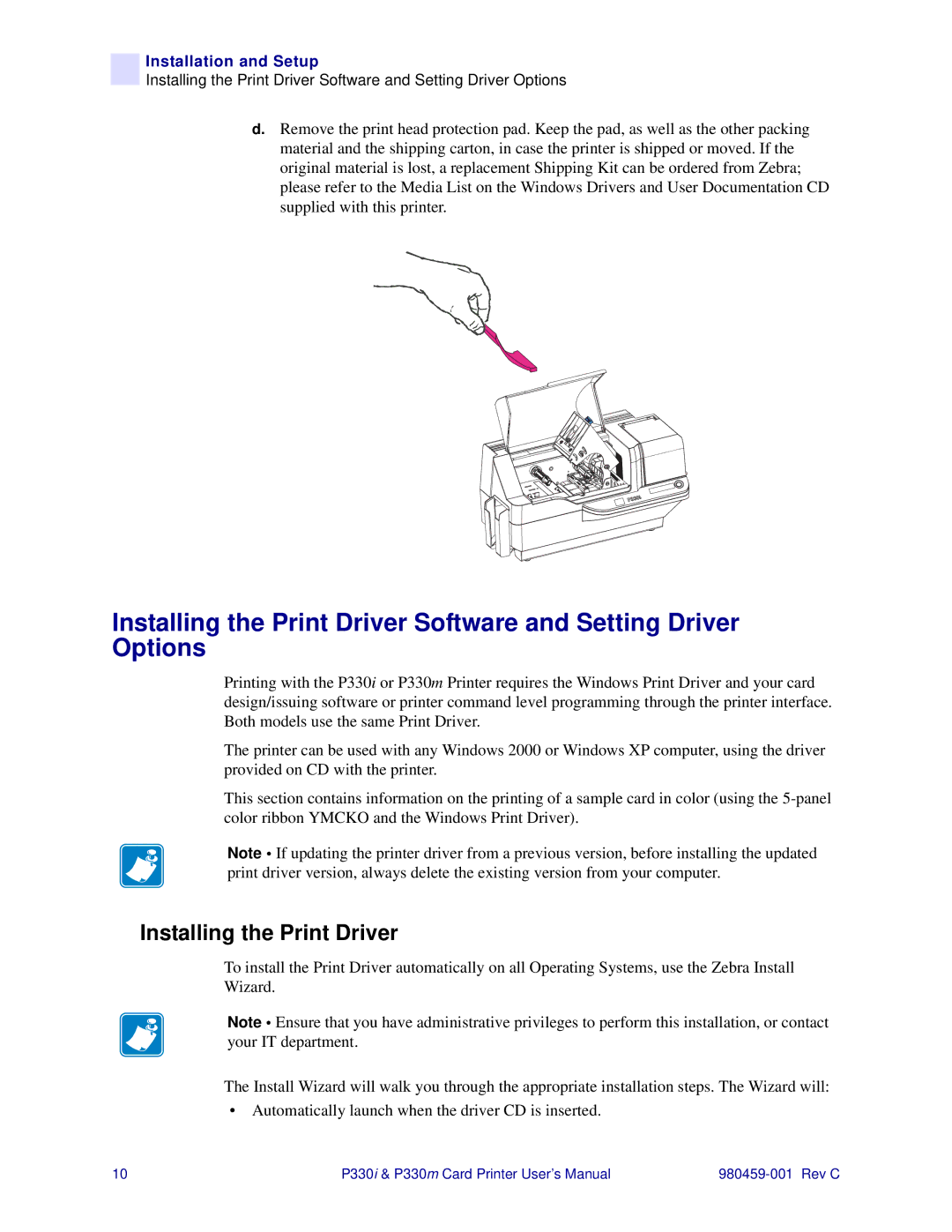 Zebra Technologies P330i, P330m user manual Installing the Print Driver 