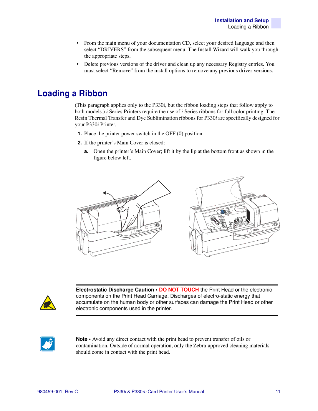 Zebra Technologies P330m, P330i user manual Loading a Ribbon 