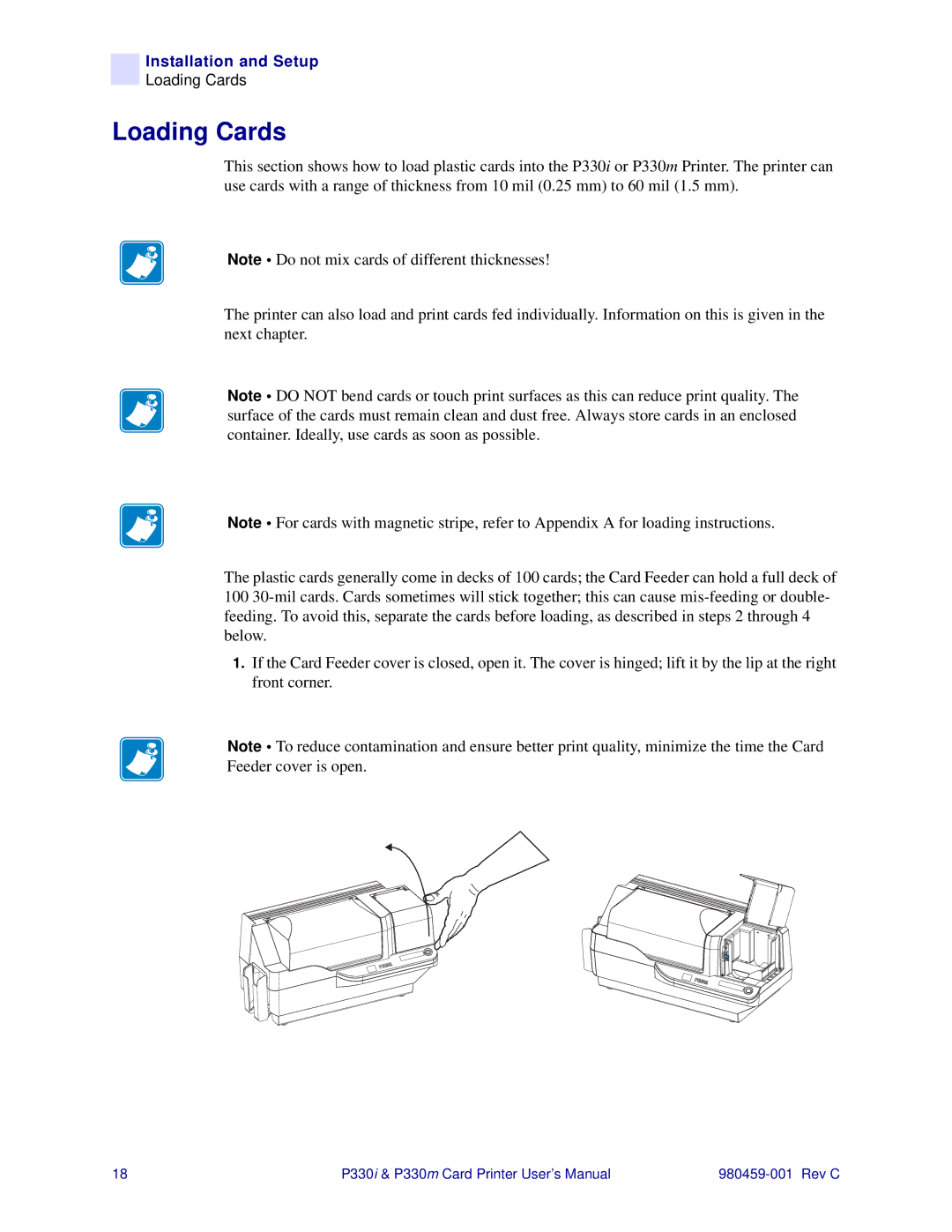 Zebra Technologies P330i, P330m user manual Loading Cards 