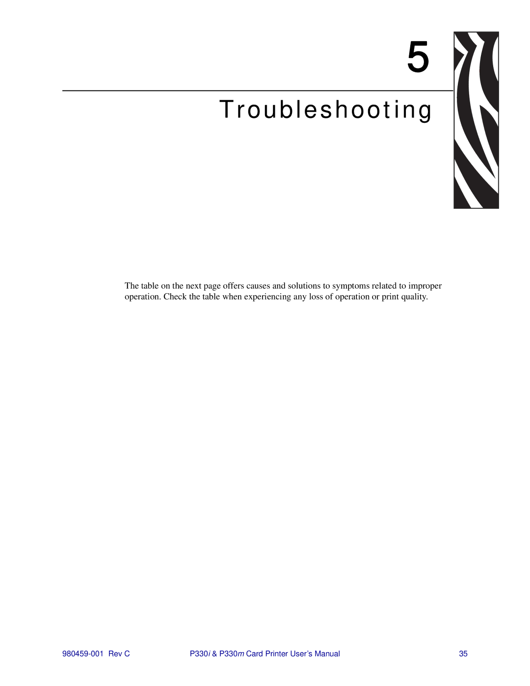 Zebra Technologies P330m, P330i user manual Troubleshooting 