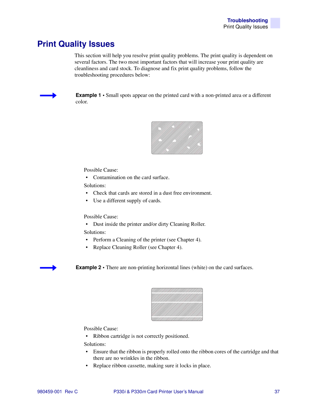 Zebra Technologies P330m, P330i user manual Print Quality Issues 