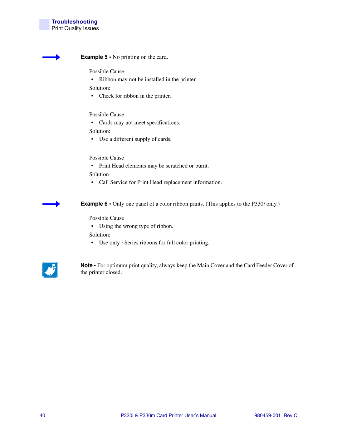 Zebra Technologies P330i, P330m user manual Troubleshooting 