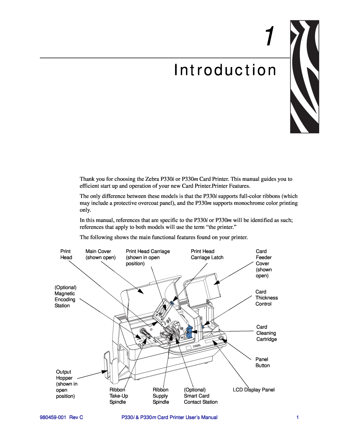 Zebra Technologies P330m, P330i user manual Introduction, Ribbon, Spindle 