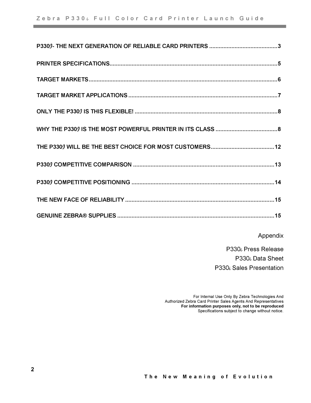 Zebra Technologies P330IIII manual Appendix, P330 i Press Release, P330 i Data Sheet 