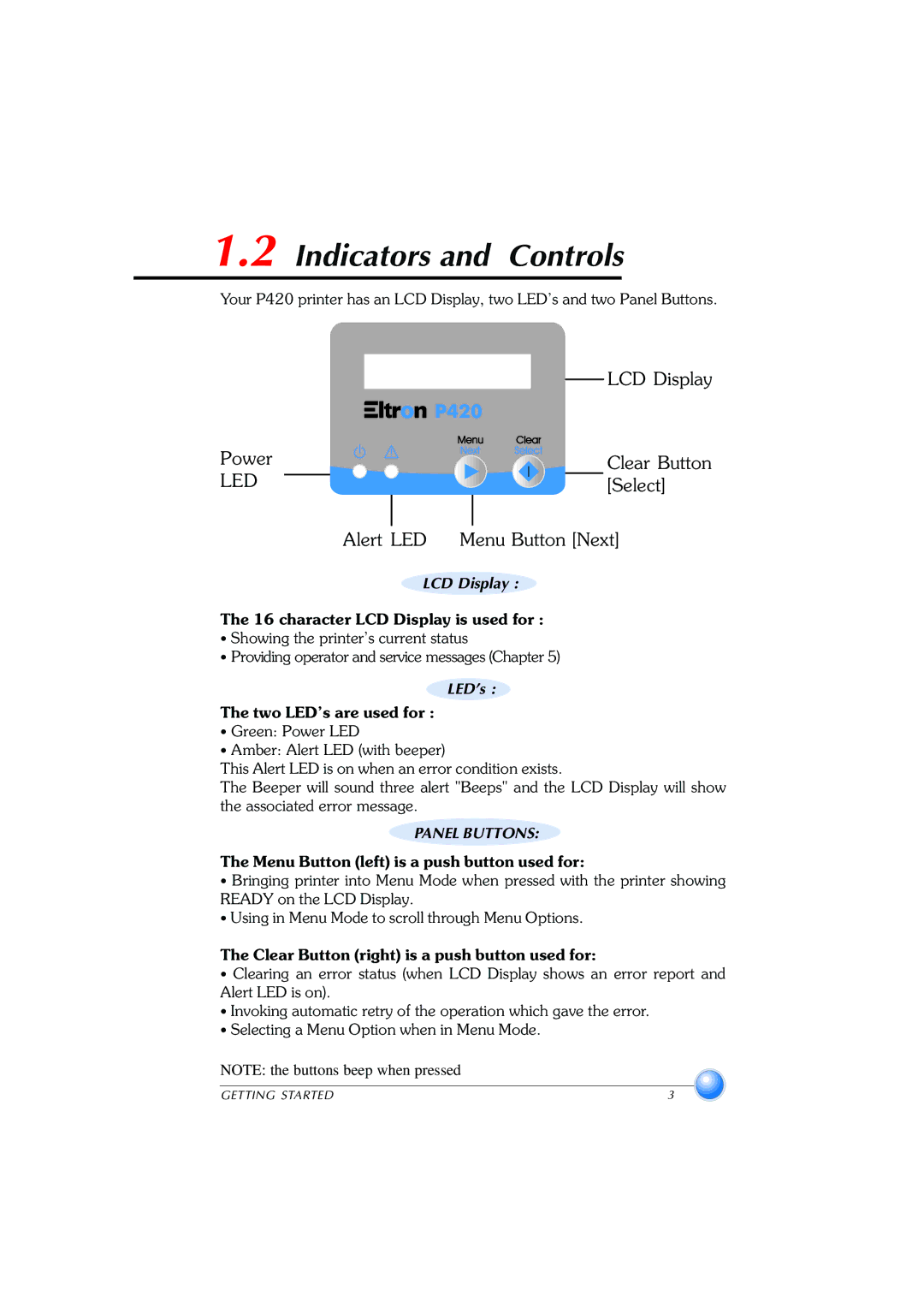 Zebra Technologies P420 user manual Indicators and Controls, Led 