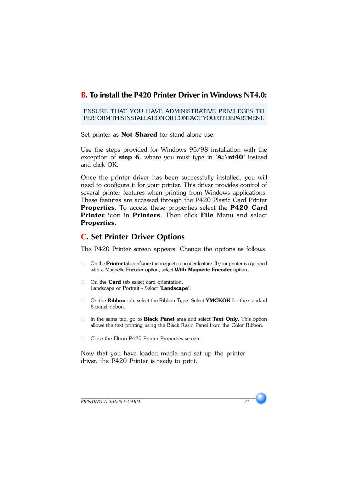 Zebra Technologies user manual To install the P420 Printer Driver in Windows NT4.0 