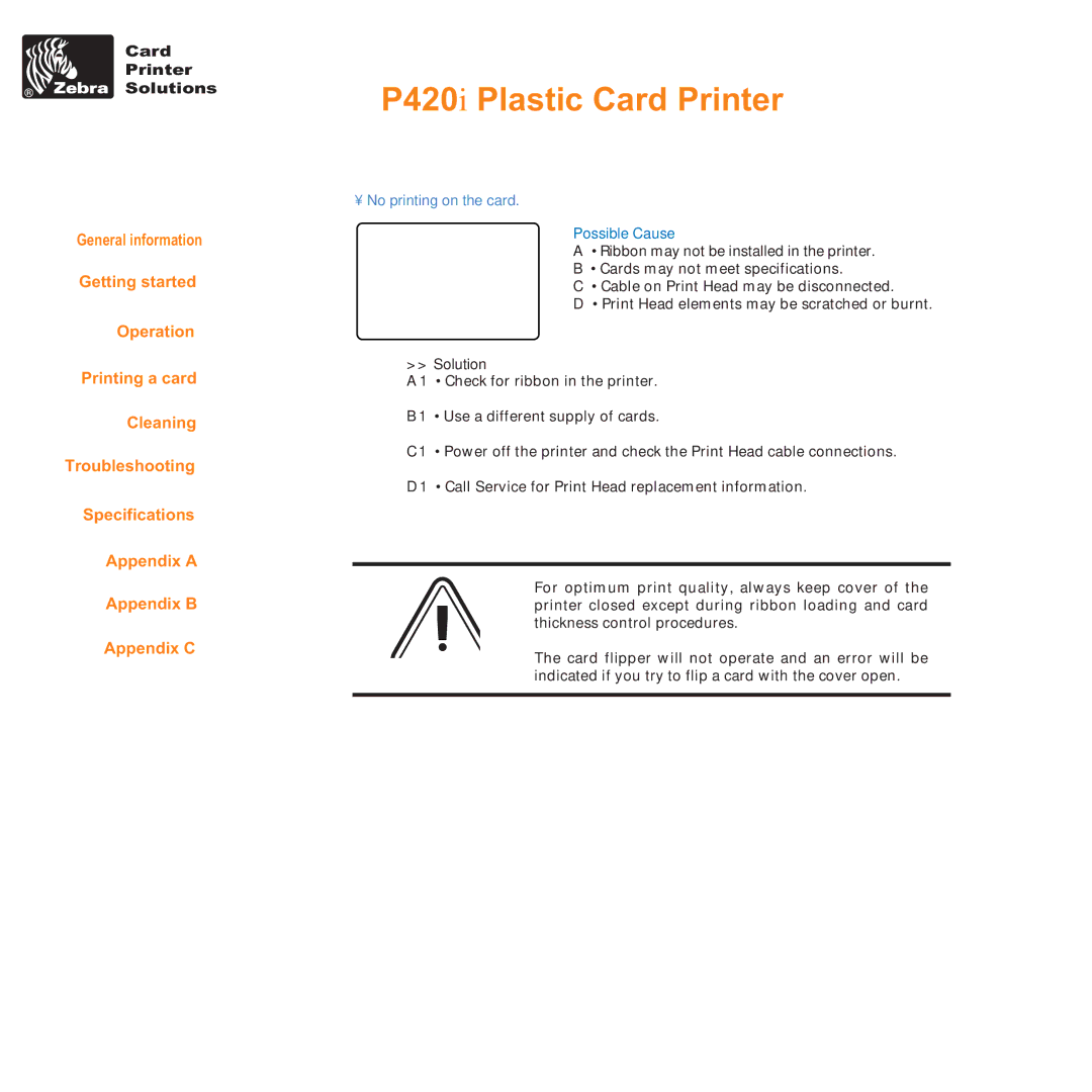 Zebra Technologies P420i user manual No printing on the card 