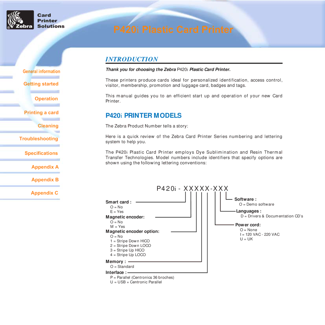 Zebra Technologies user manual P420i Printer Models 