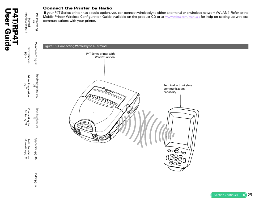 Zebra Technologies P4T manual Connect the Printer by Radio, Communications with your printer 