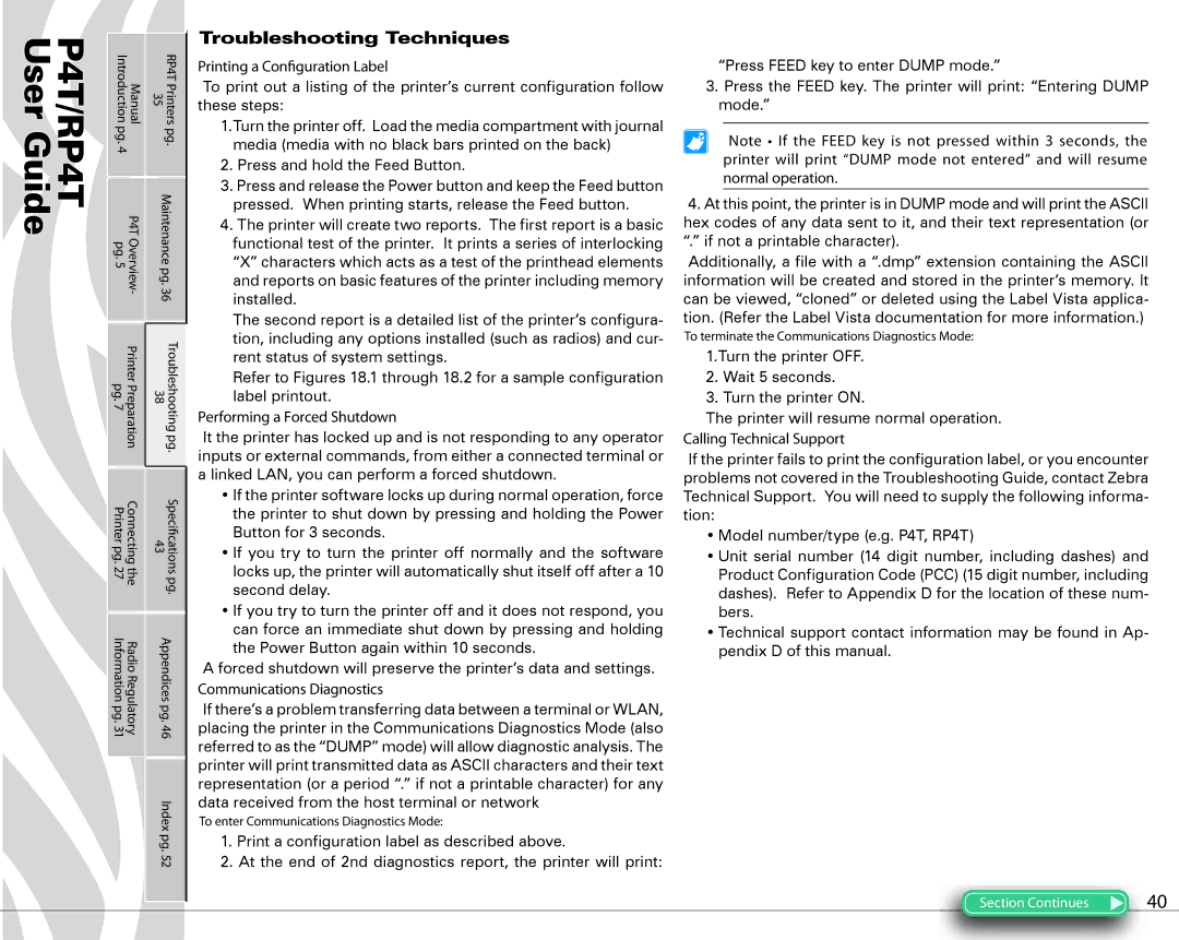 Zebra Technologies P4T manual Troubleshooting Techniques, To enter Communications Diagnostics Mode 