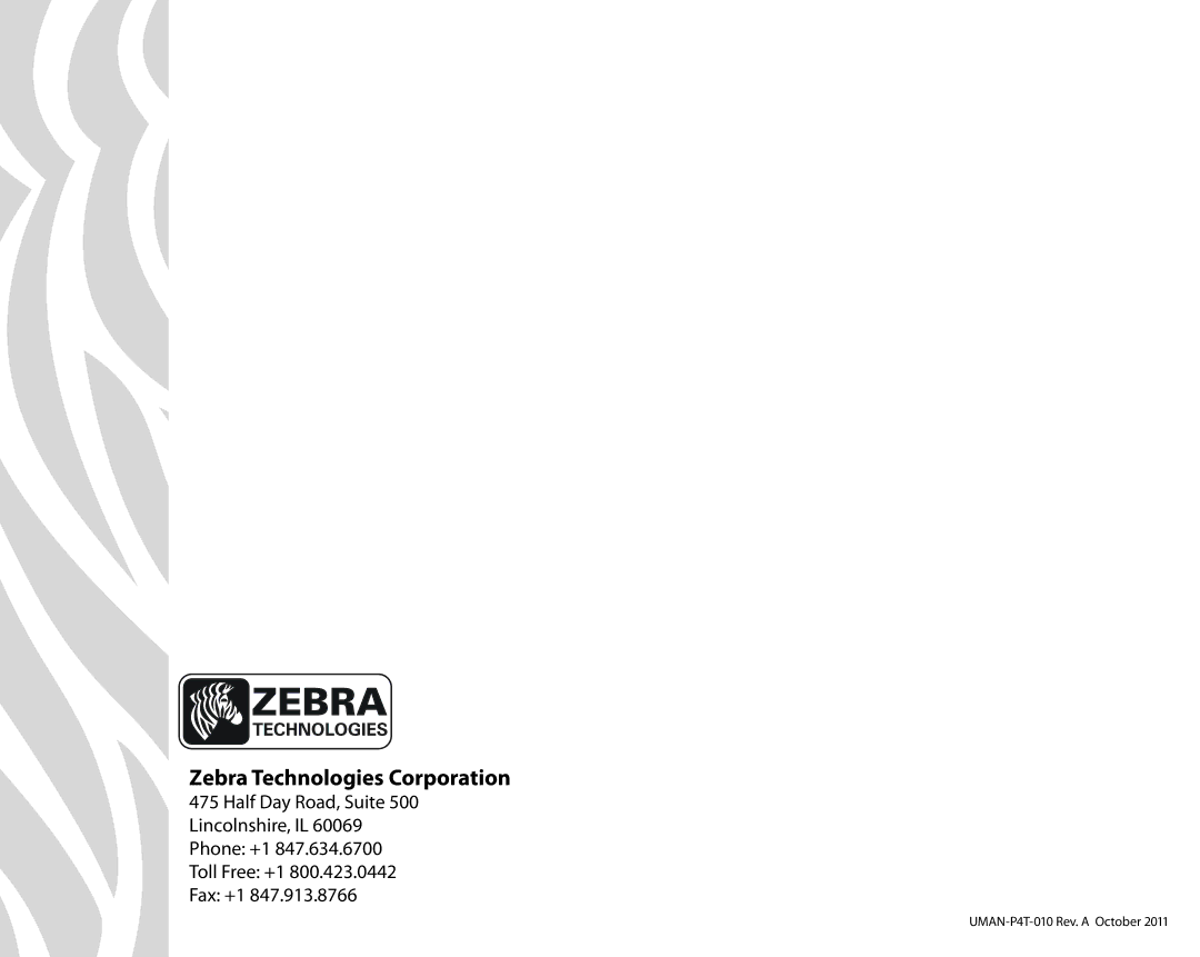 Zebra Technologies manual Zebra Technologies Corporation, UMAN-P4T-010 Rev. a October 