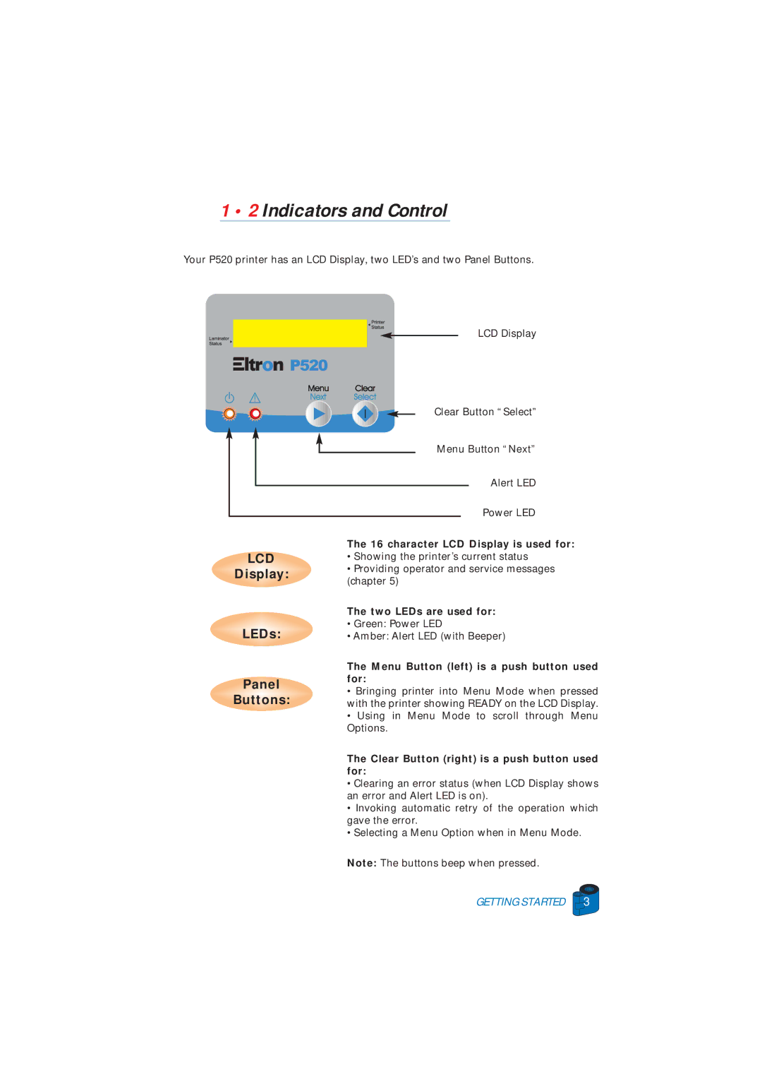 Zebra Technologies P520 user manual Indicators and Control 