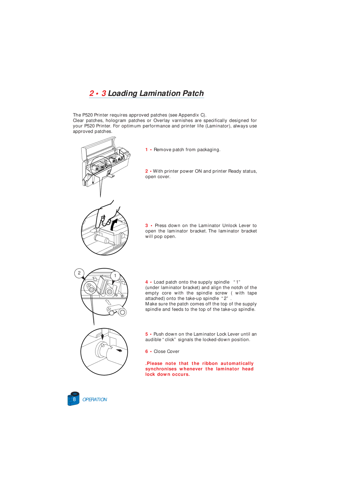 Zebra Technologies P520 user manual Loading Lamination Patch 