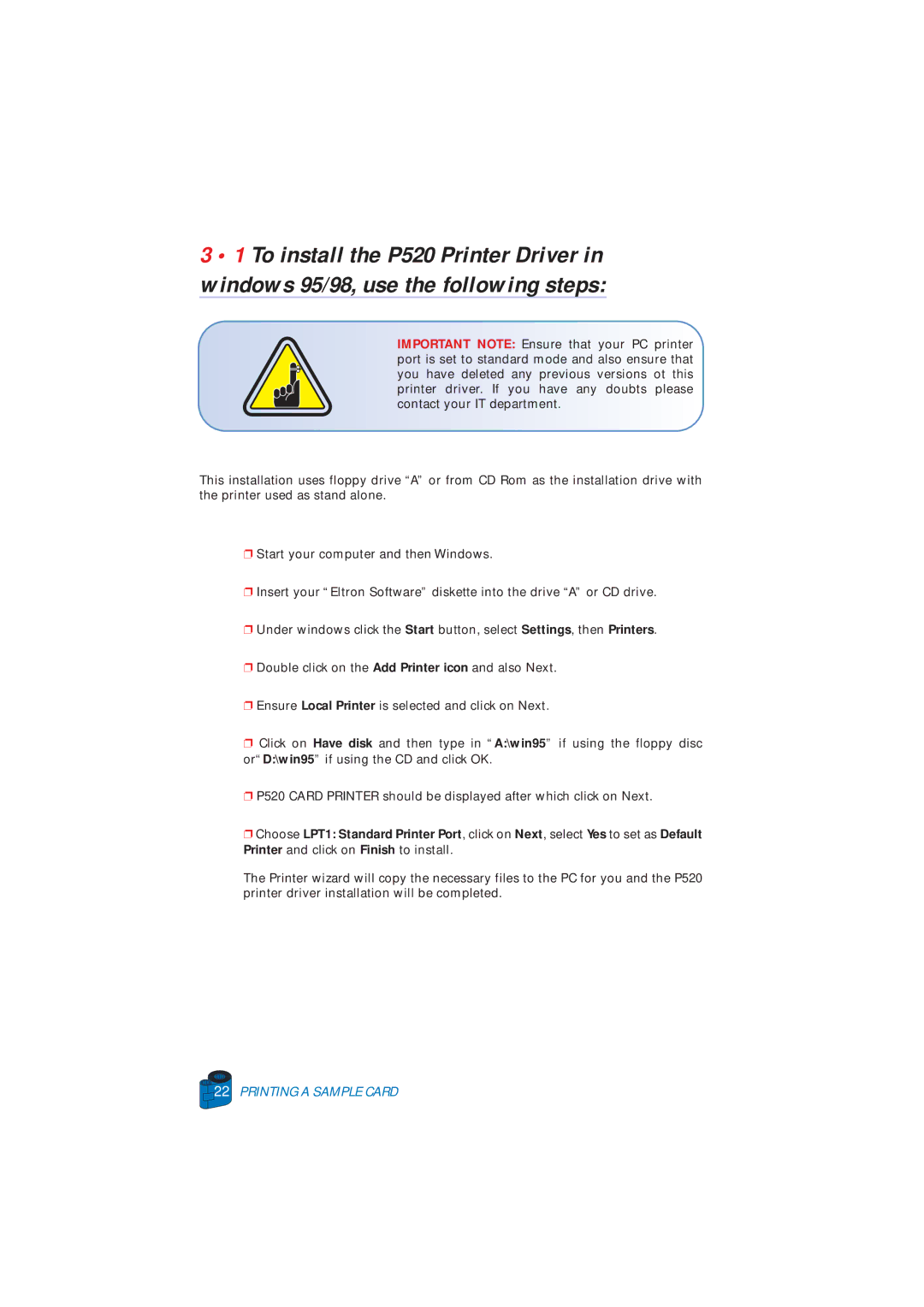 Zebra Technologies P520 user manual Printing a Sample Card 