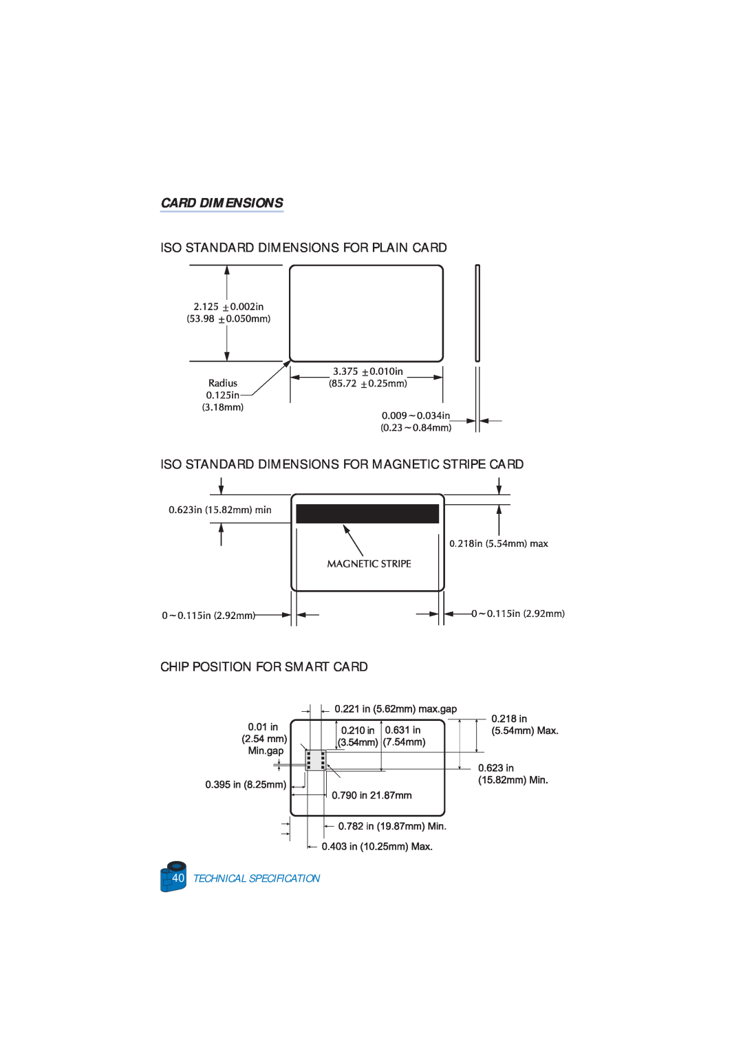 Zebra Technologies P520 user manual Card Dimensions, Technical Specification, Iso Standard Dimensions For Plain Card 