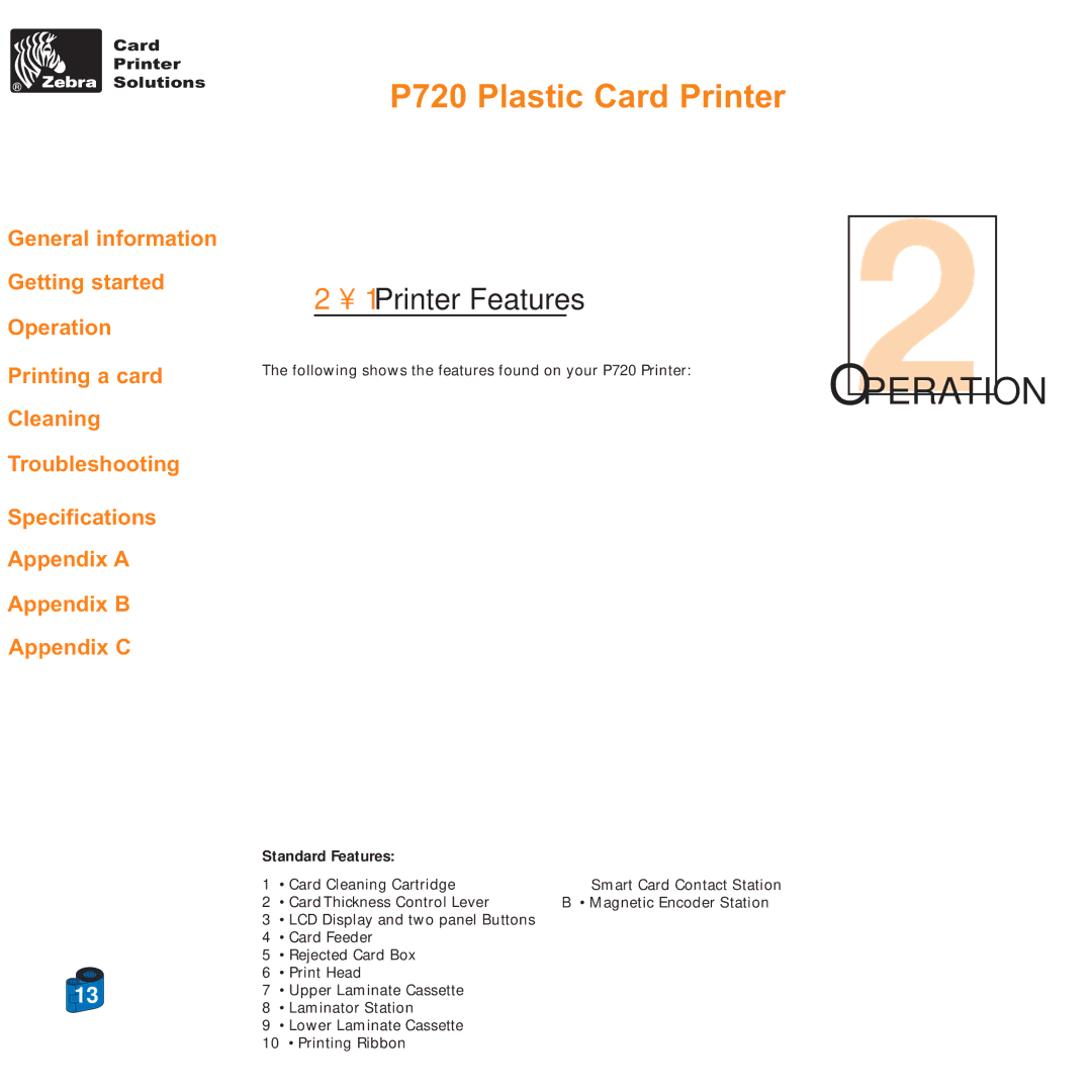 Zebra Technologies P720 specifications Peration 