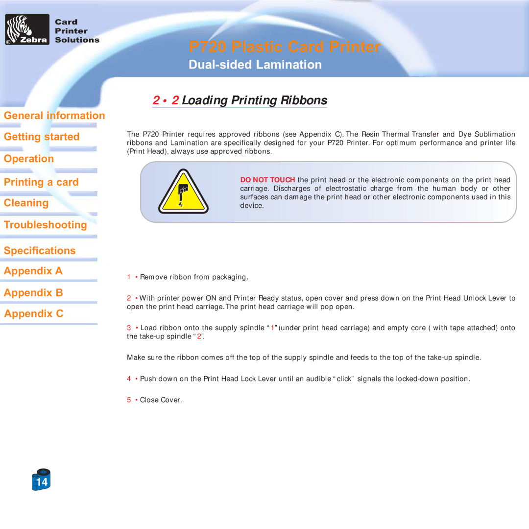 Zebra Technologies P720 specifications Loading Printing Ribbons 