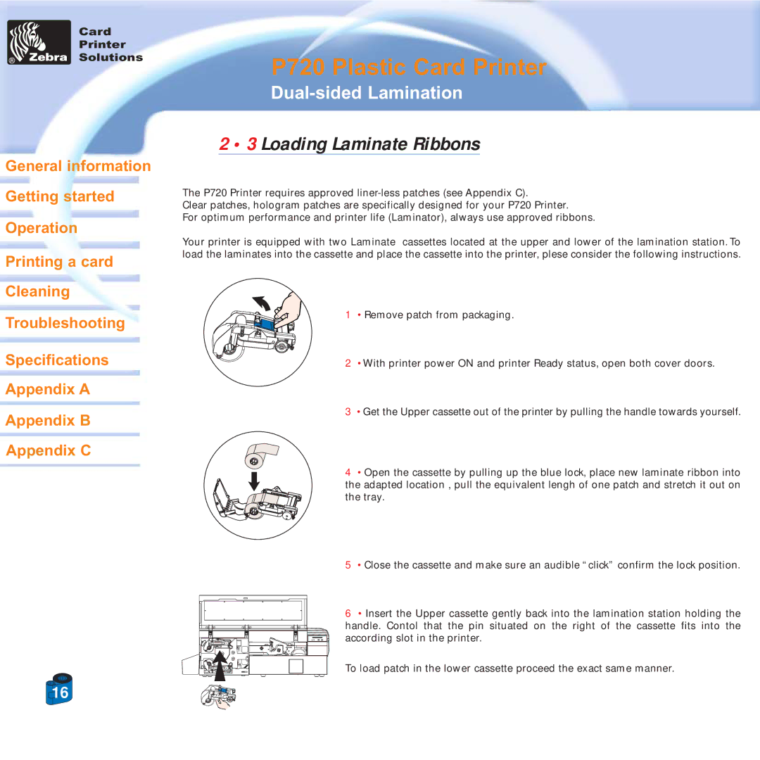 Zebra Technologies P720 specifications Loading Laminate Ribbons 