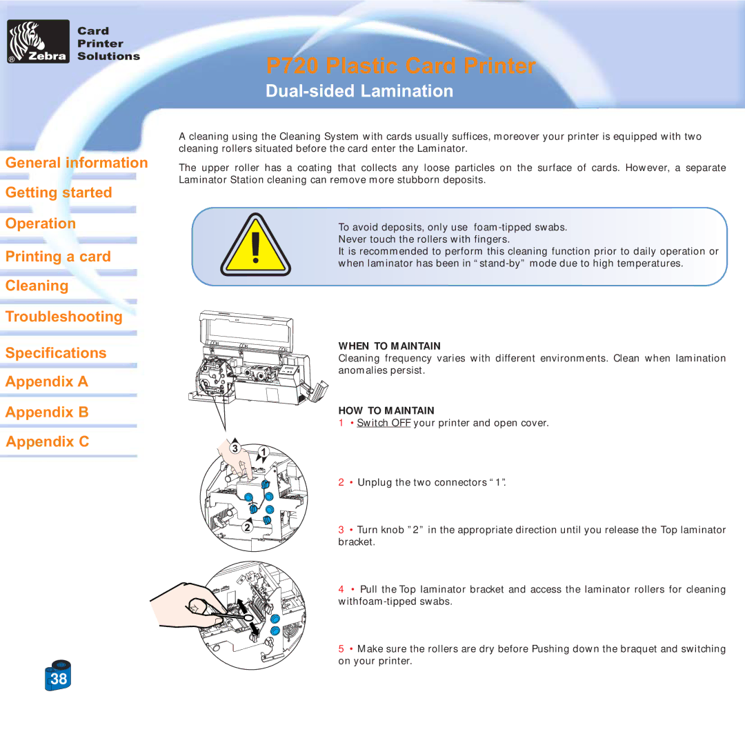 Zebra Technologies P720 specifications When to Maintain 