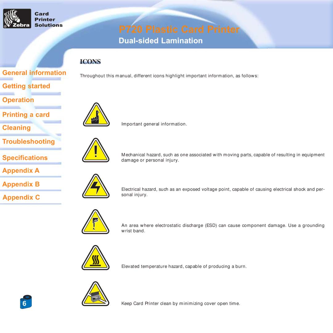 Zebra Technologies P720 specifications Icons 