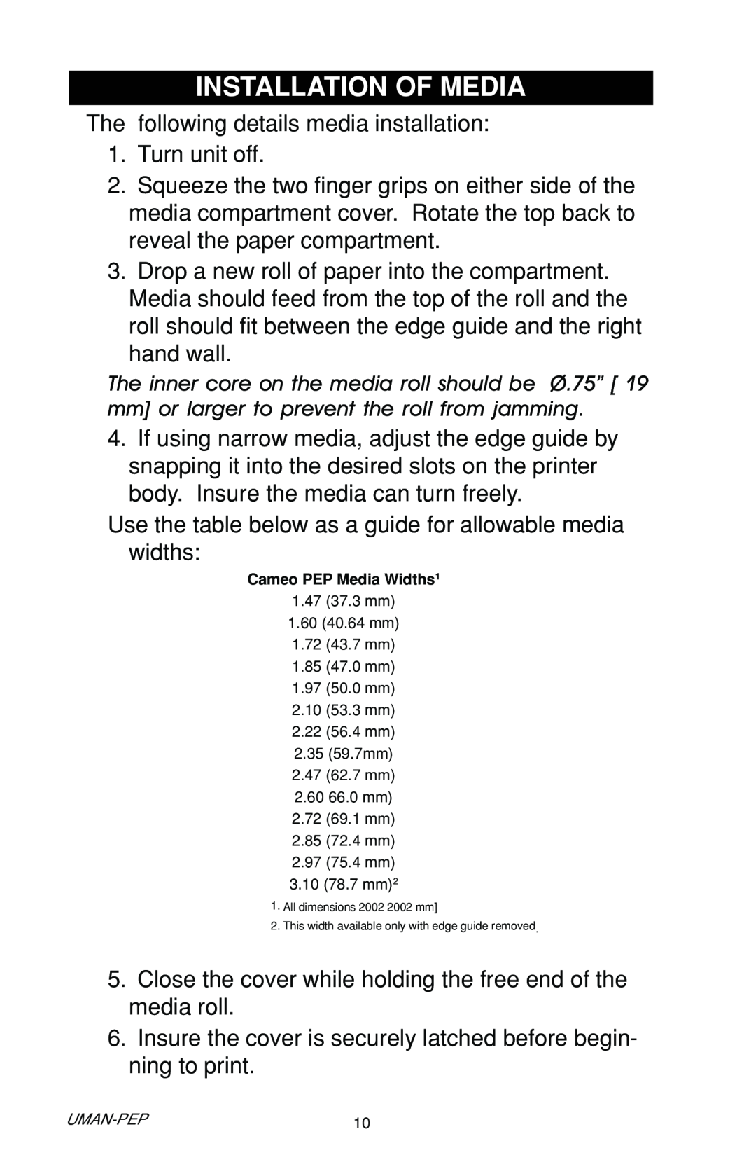 Zebra Technologies Portable Encoding Printer user manual Installation Of Media 