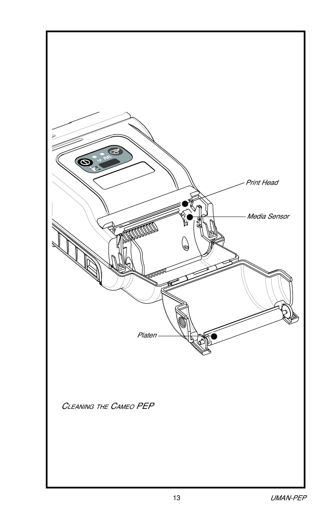 Zebra Technologies Portable Encoding Printer user manual Print Head, Media Sensor, Platen, Uman-Pep, Cleaning The Cameo Pep 