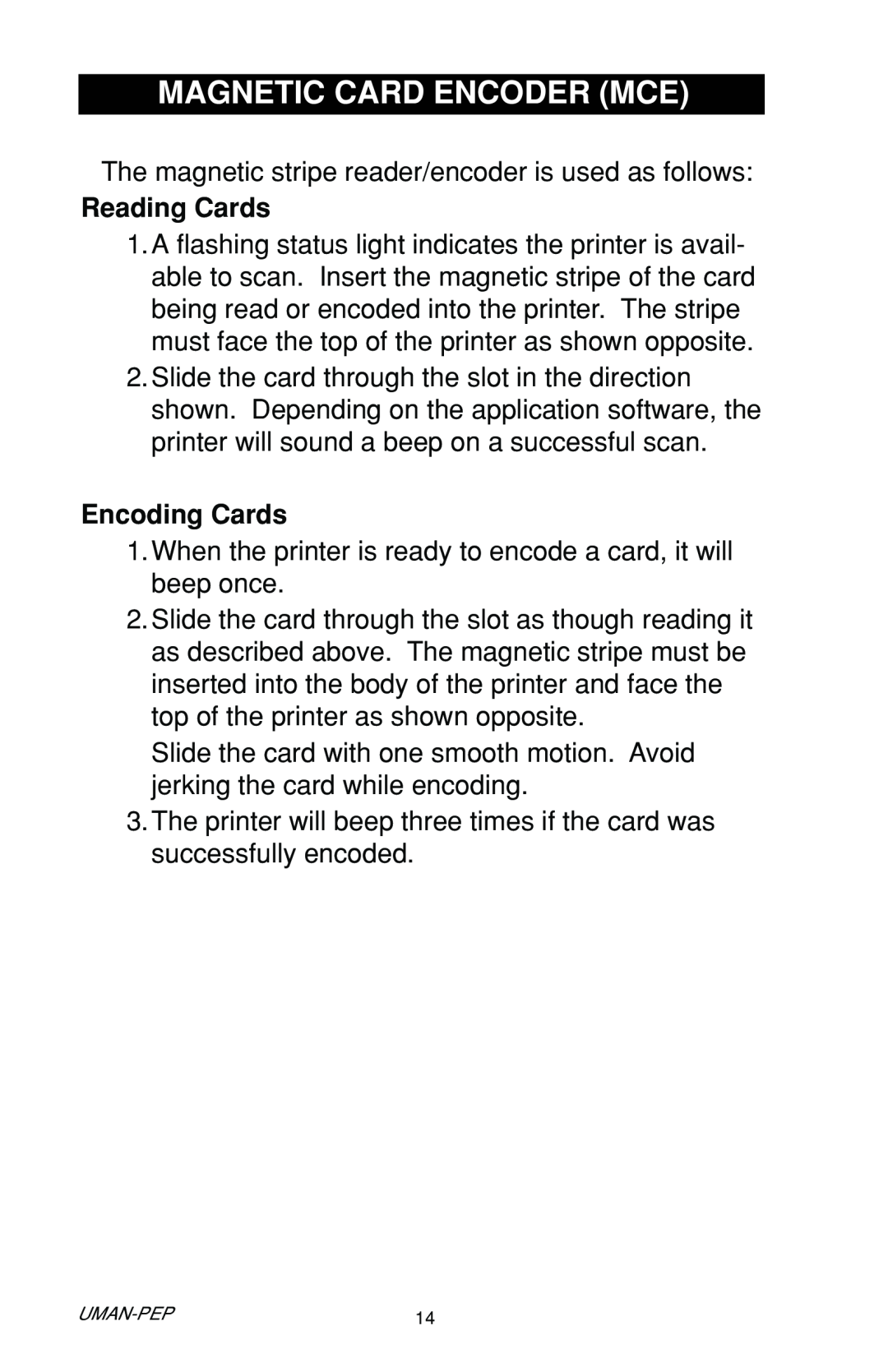 Zebra Technologies Portable Encoding Printer user manual Magnetic Card Encoder Mce, Reading Cards, Encoding Cards 