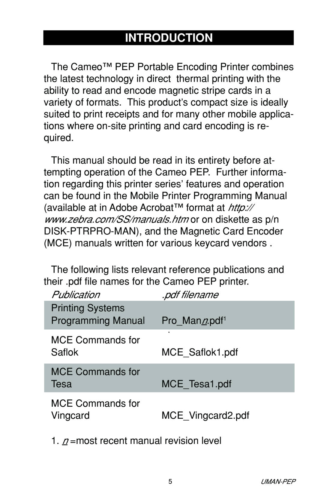 Zebra Technologies Portable Encoding Printer user manual Introduction, Publication.pdf filename 