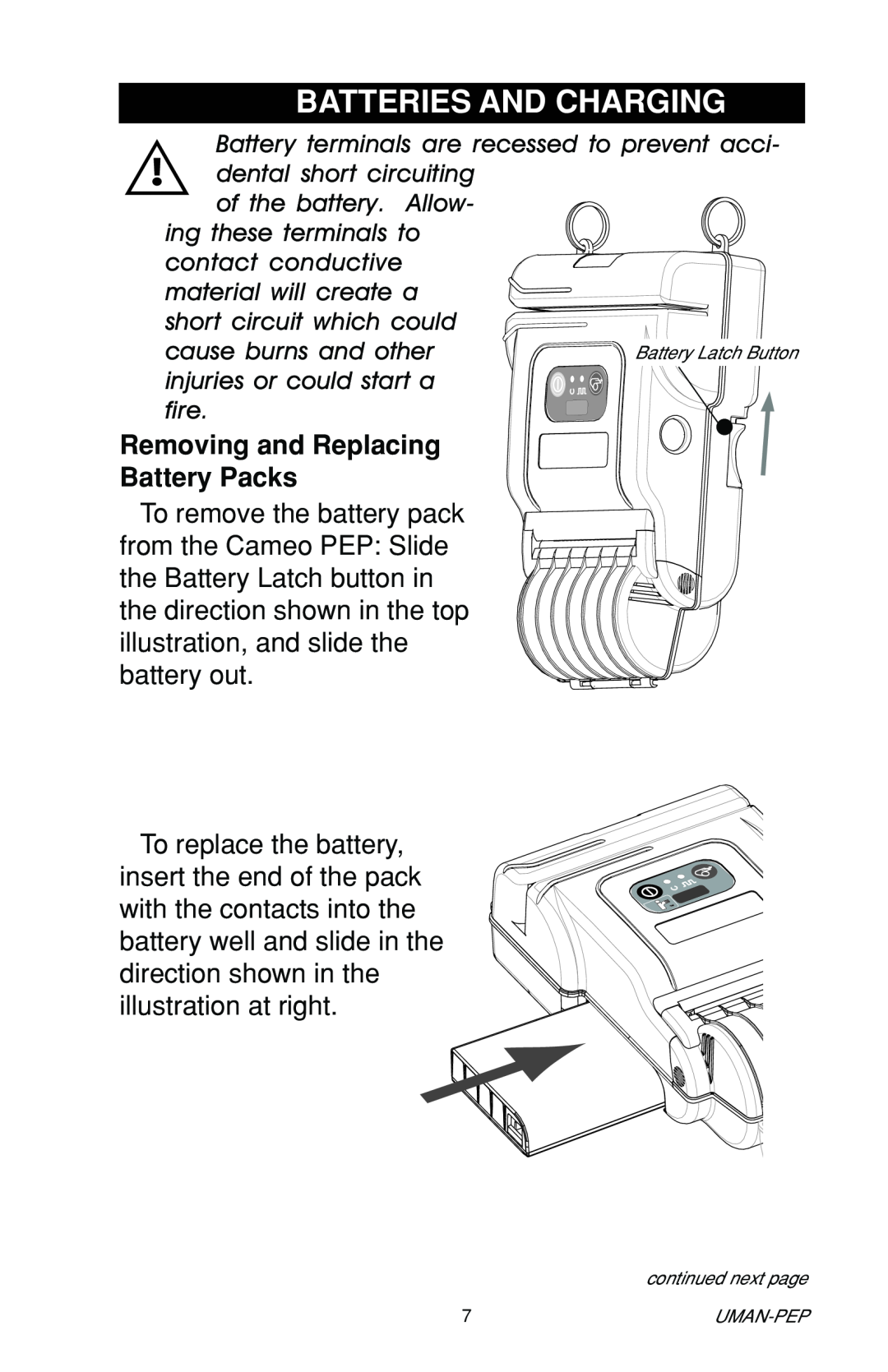 Zebra Technologies Portable Encoding Printer user manual Batteries And Charging, Removing and Replacing Battery Packs 