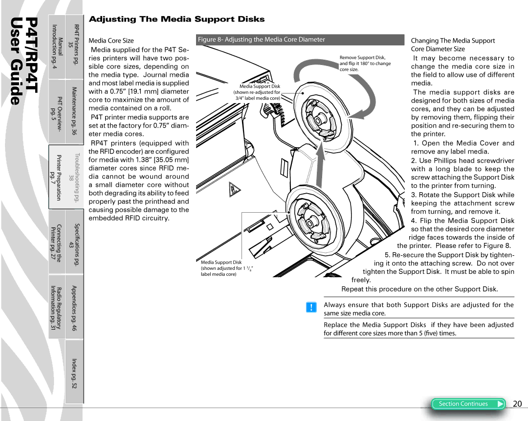 Zebra Technologies PR4T manual Adjusting The Media Support Disks 