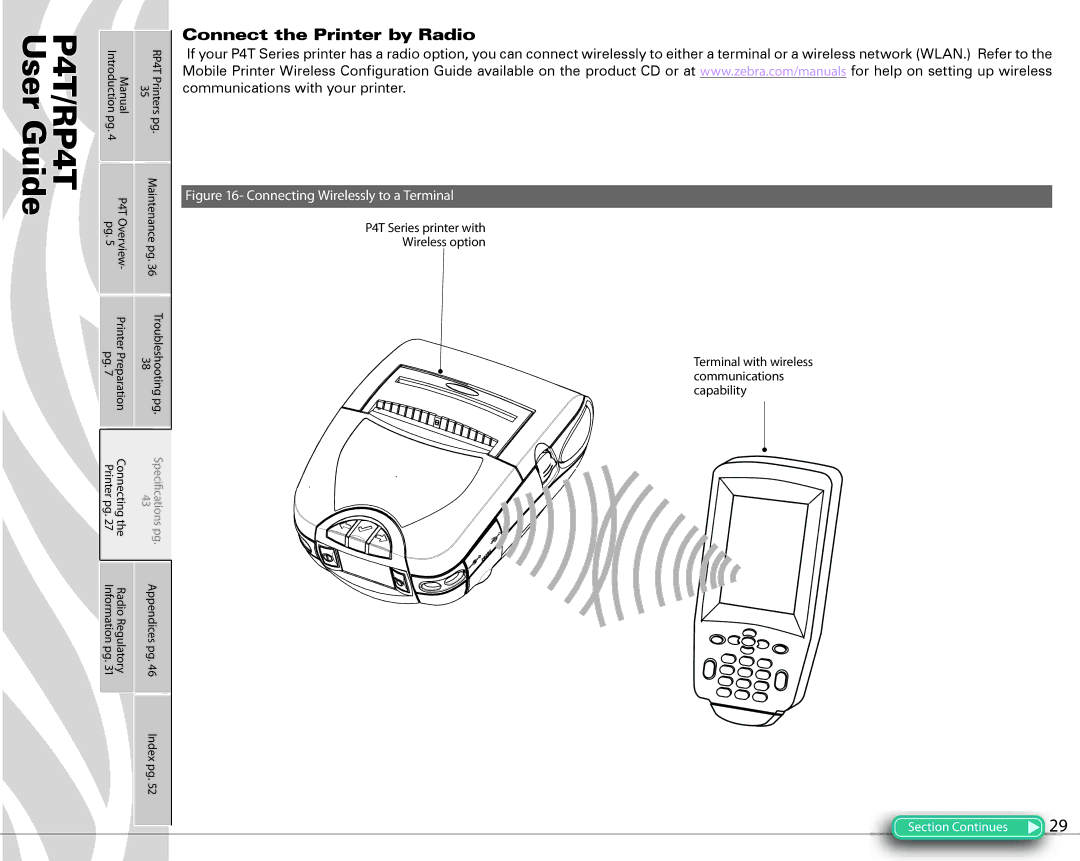 Zebra Technologies PR4T manual Connect the Printer by Radio, Communications with your printer 