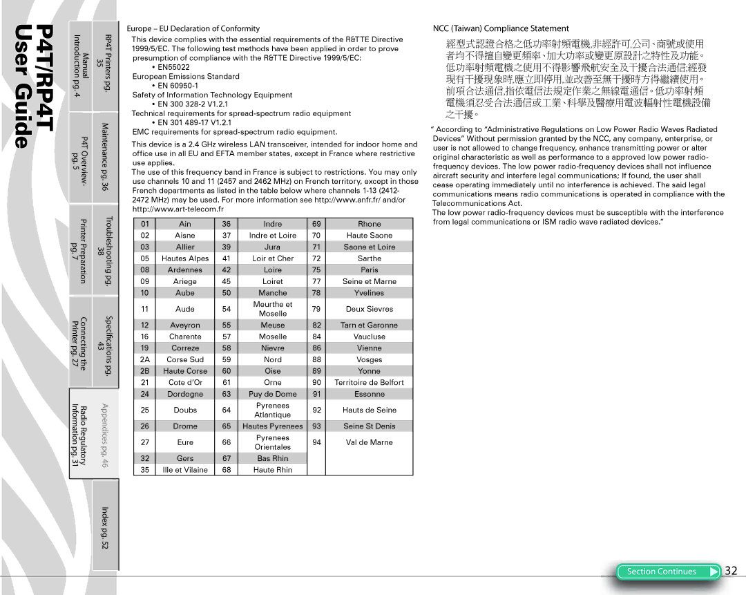 Zebra Technologies PR4T manual NCC Taiwan Compliance Statement, Europe EU Declaration of Conformity 