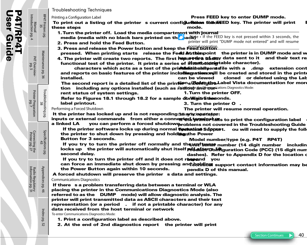 Zebra Technologies PR4T manual Troubleshooting Techniques, To enter Communications Diagnostics Mode 