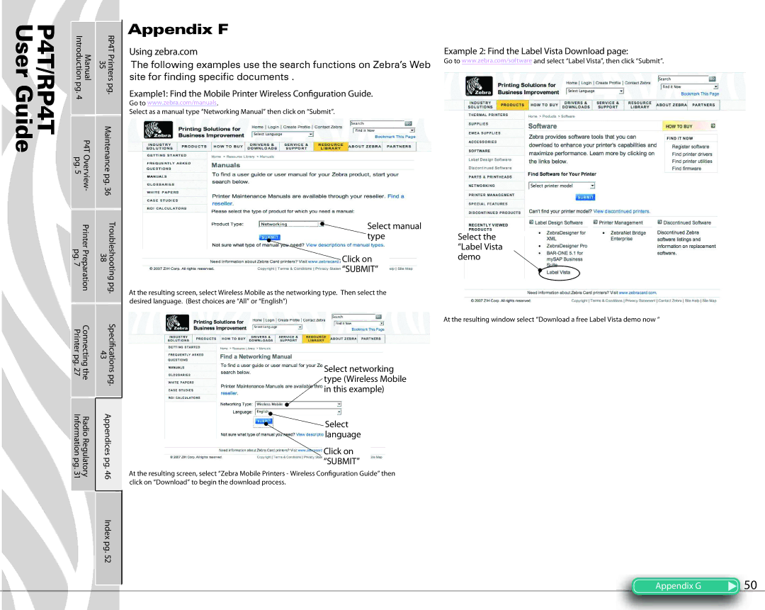 Zebra Technologies PR4T Appendix F, Select manual type Click on Submit 