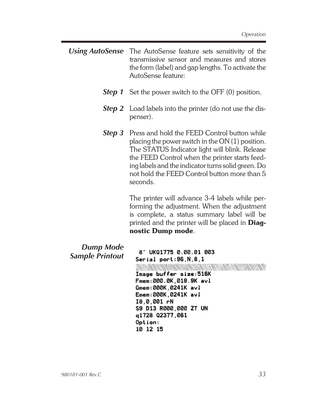 Zebra Technologies Printers user manual Dump Mode Sample Printout 