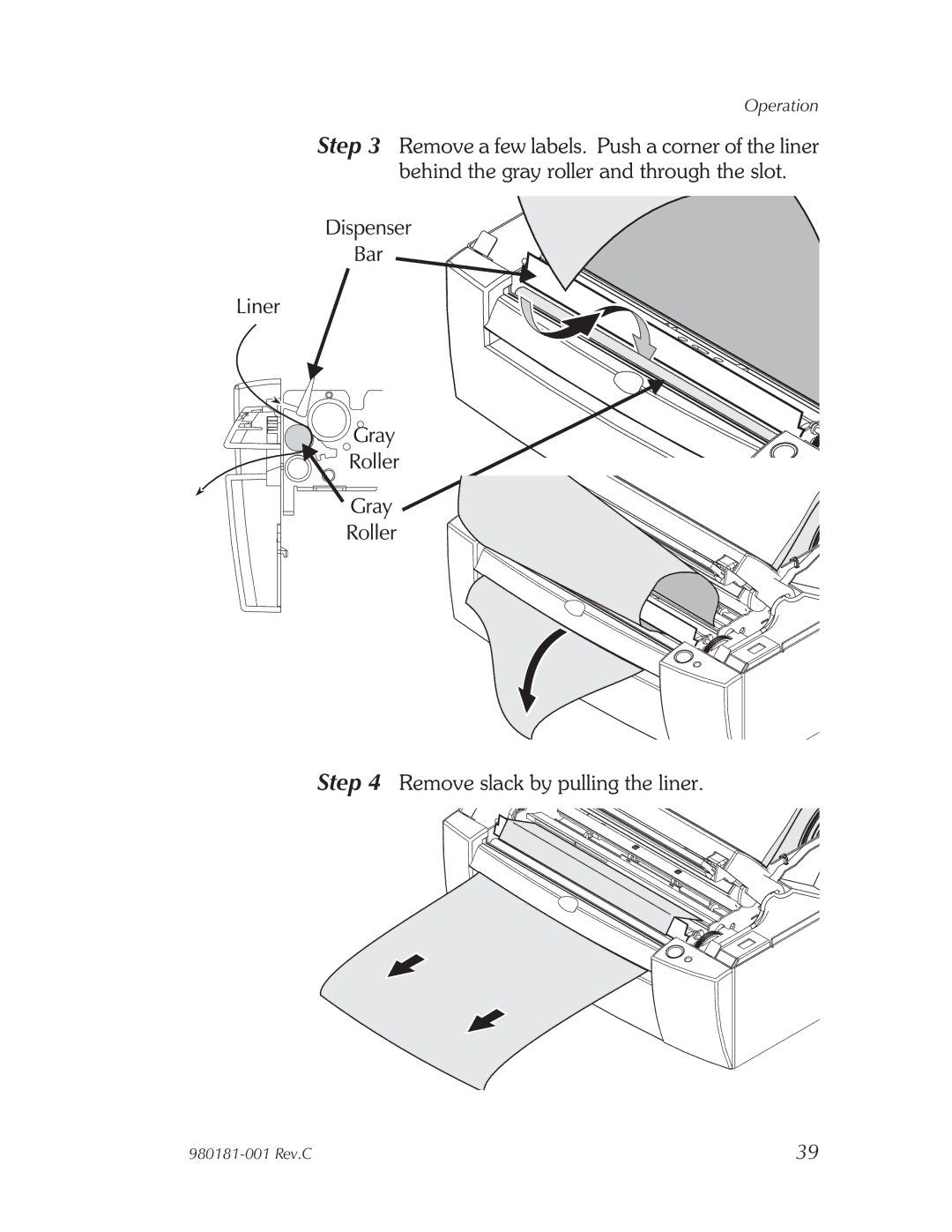 Zebra Technologies Printers user manual Remove slack by pulling the liner 